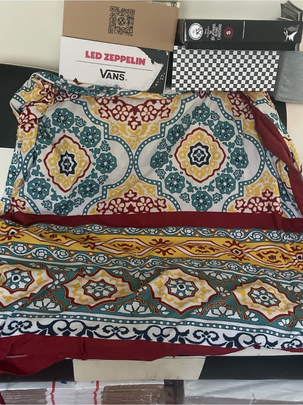 Boho Medallion Print Throw Blanket in Teal, Mustard & Burgundy